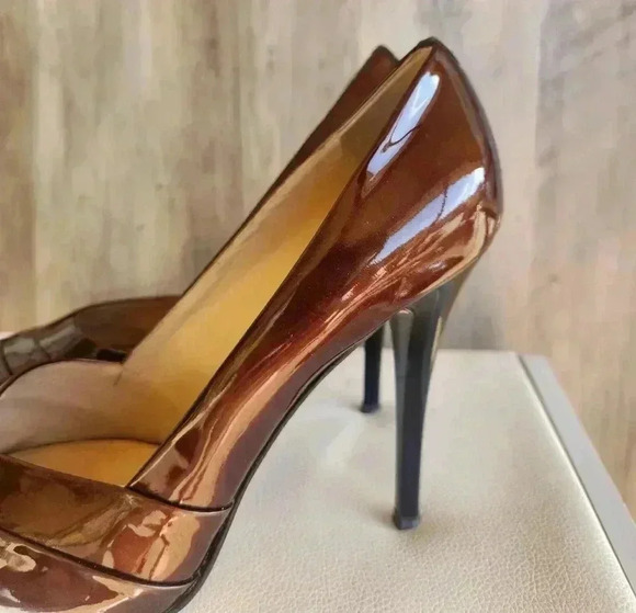 Giuseppe Zanotti Brown Patent Leather Peep Toe Criss Cross High Heel Pumps Sz 9 - Picture 3 of 11